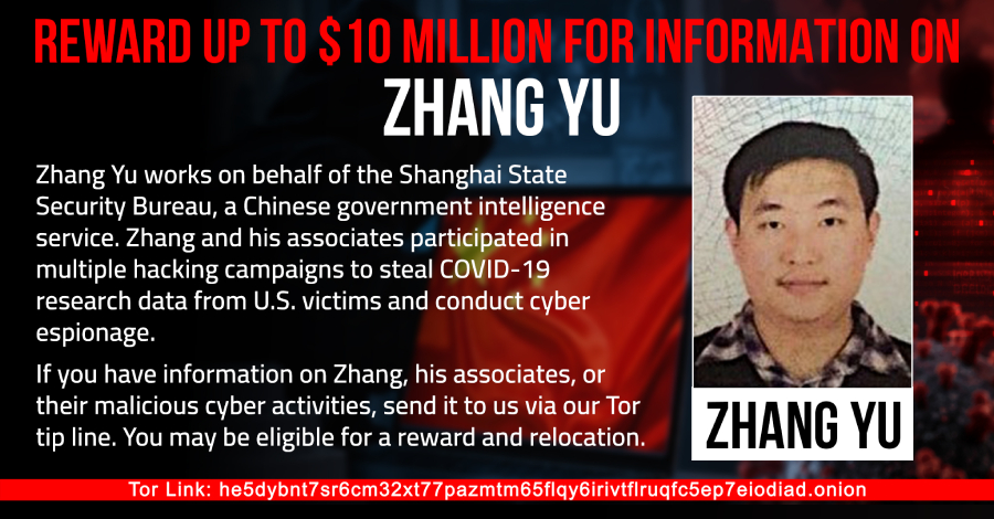 Estados Unidos ofrece hasta 10 millones de dólares por información sobre Zhang Yu, acusado de los ataques informáticos a HAFNIUM