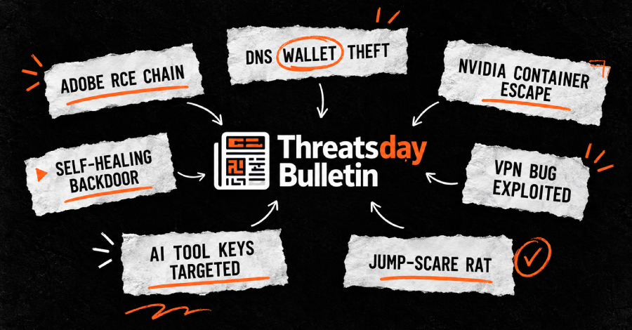 ThreatsDay: RCE de Adobe, robo de carteras DNS, fuga de contenedores de NVIDIA, puerta trasera con autorreparación y otras 23 amenazas más